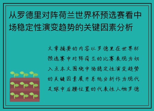 从罗德里对阵荷兰世界杯预选赛看中场稳定性演变趋势的关键因素分析